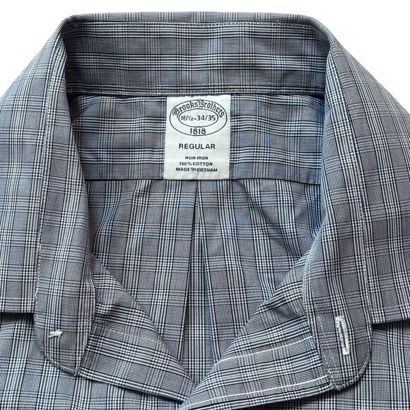 Brooks Brothers 1818 Blue Plaid Spread Collar No Iron Button Down Shirt Large - Picture 4 of 8